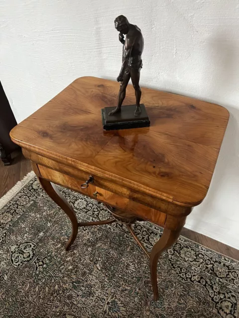 Antiker Biedermeier Nähtisch Kirschbaum Spiegel ~ funiert um 1820/30