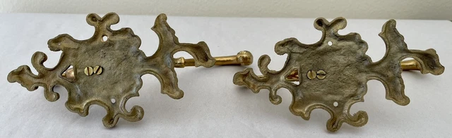 Set of 2 Vtg Antique Style Ornate Solid Brass Triple Coat Key Hat Hanger Hooks 13