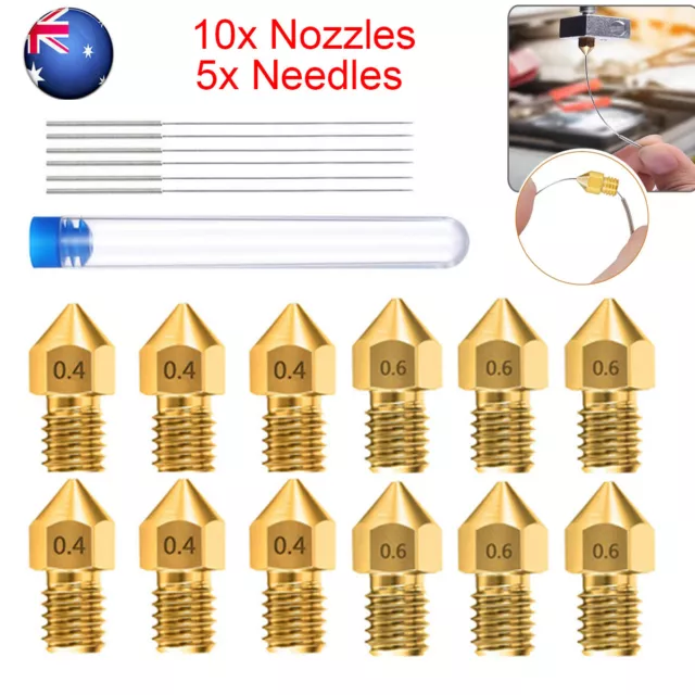 10X 0.4/0.6mm For Makerbot Ender 3 CR10 3D Printer MK8 Extruder Nozzles & Needle