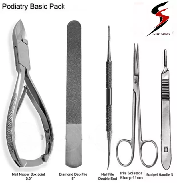 Podiatry kit Manicure Nail Cutter File Deb  Scissor Bp handle Instruments 5pcs