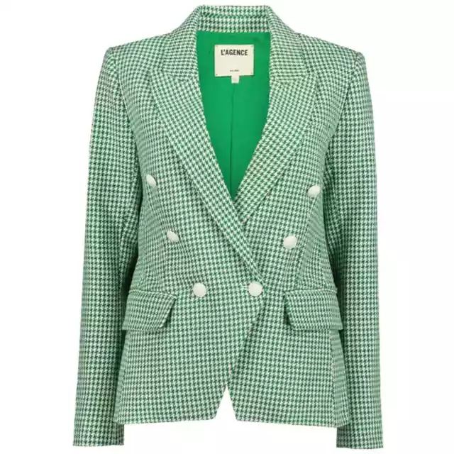 L'AGENCE Kenzie Double Breasted Blazer Grass Green & Ivory 2