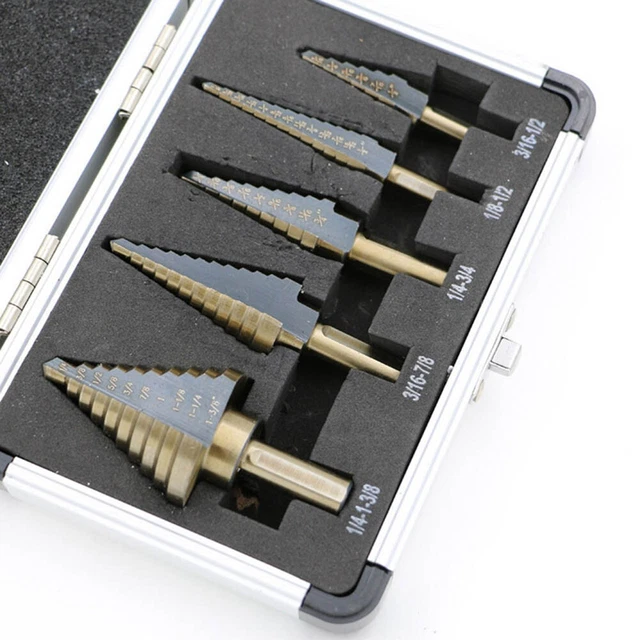 nw 5PCS HSS Cobalt Multiple Hole Cut 50 Sizes Step Drill Bit Set Kit Tools