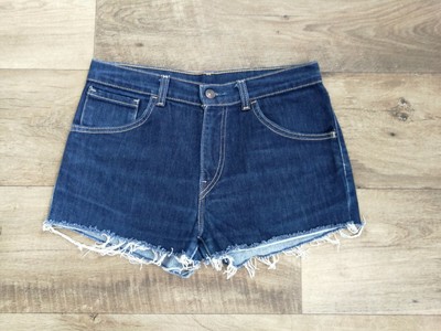 FREE People Tagliato Corto Jeans Shorts bottone donna EFFETTO ANTICATO MISURA 25 