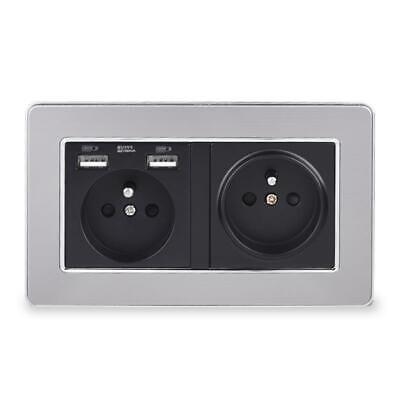 Dual USB Wall Socket Stainless Steel Panel French Polish Plug 16A Power Outlet