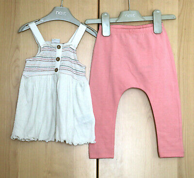 Next Baby Girls Ecru Strappy Top & Pink Bow Leggings Age 9-12 Months BNWT