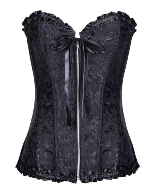 CORSET CORSAGE VICTORIAN Black With Closing Zip Top Tight Size