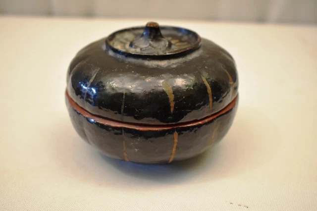 Vintage Birman en Laque Citrouille Boîte Noir Main Peint Myanmar Stockage RAR " 4