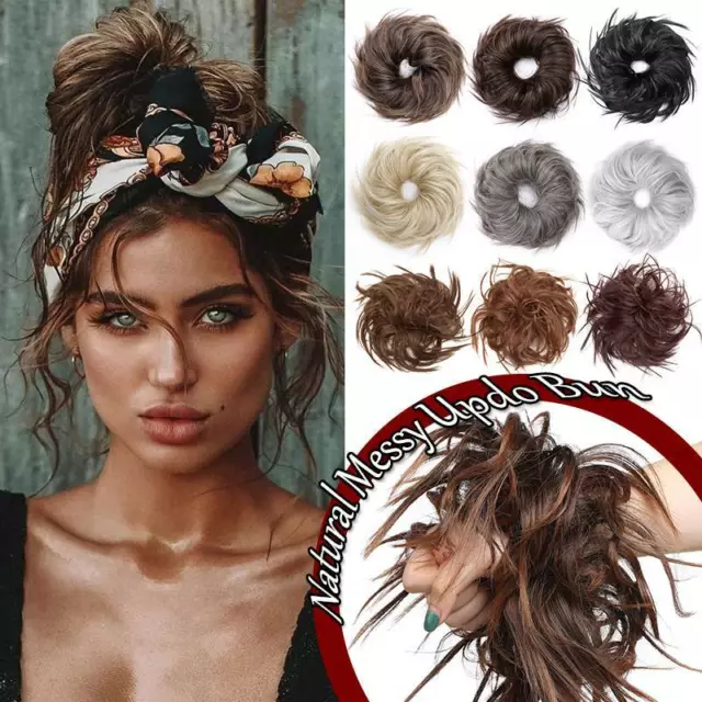 AU Brown Thick Messy Bun Hair Piece Scrunchie Updo Wrap Hair Extension as human