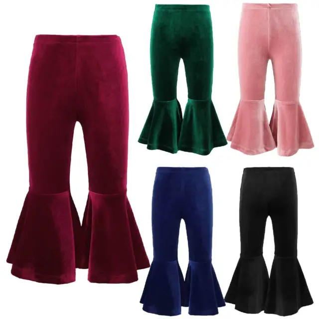 Toddler Baby Girls Trousers Velvet Stretch Flared Pants Solid Color Slim Bottoms