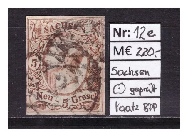 Selten ! AD Sachsen, MiNr. 12e, rötlichbraun, gestempelt, geprüft Vaatz BPP