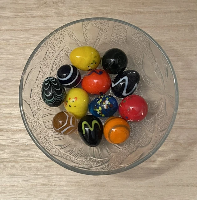 Lote de 12 huevos de vidrio soplado multicolor liso rojo azul verde amarillo naranja LEER