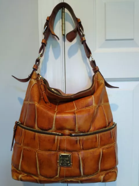 Dooney & Bourke Large Croc Embossed Leather Purse Brown Shoulder Hobo Tote Bag