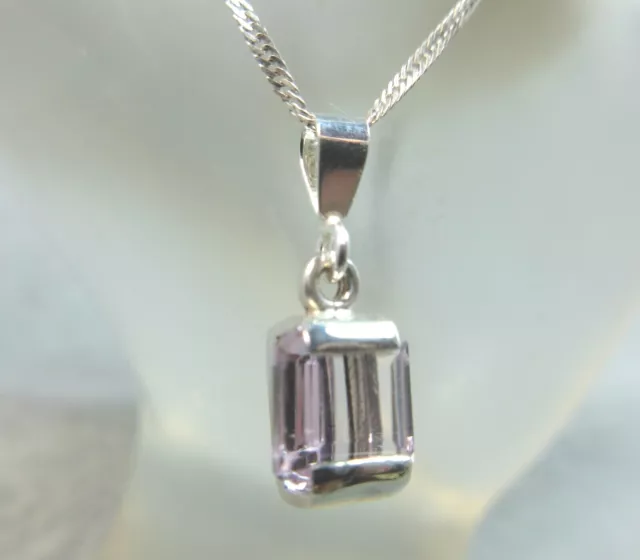 Kunzite - echte unbehandelte rosa Prinzessin-Schnitt 0,925 Sterlingsilber Halskette 2