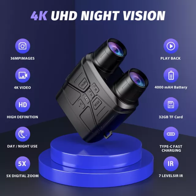 4K Nachtsichtgerät Infrarot-Fernglas Digitales Zoom Jagdteleskop Tag/Nacht 32GB 2