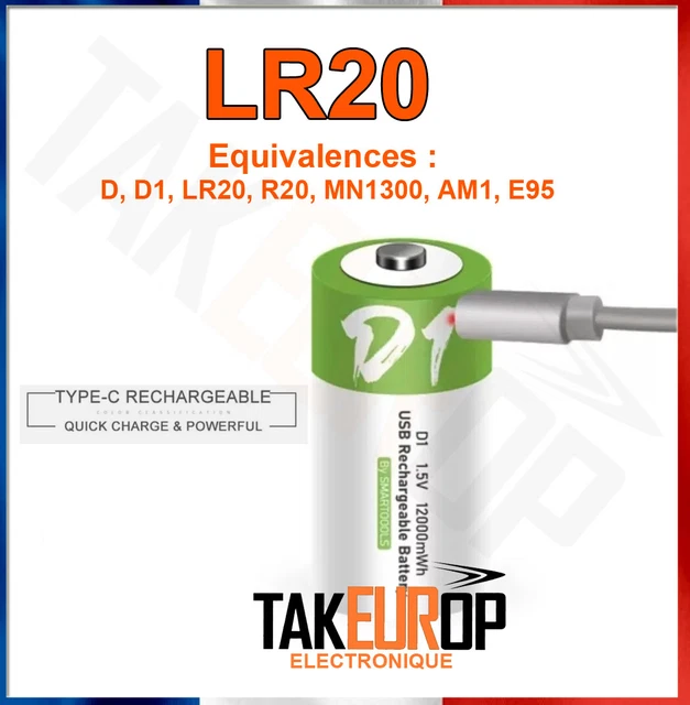 LOT DE PILES Rechargeable Type D D1 LR20 R20 MN1300 AM1 E95 1,5V 1.5