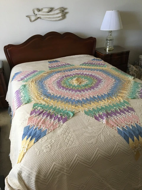 Beautiful Texas Lone Star Pastel Vintage Quilt Top- 80 Inches Beautiful Texas Lone Star Pastel Vintage Quilt Top- 80 Inches