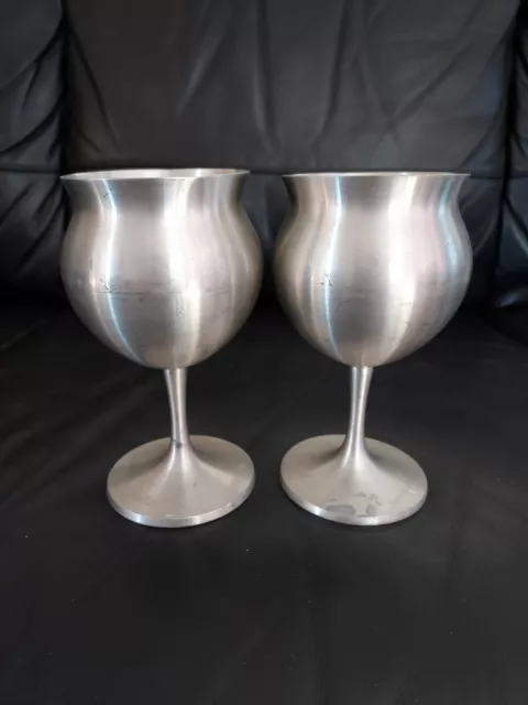 Norwegian Selandia Pewter Wine Goblets Glass Chalice Glasses Norway Silvertone