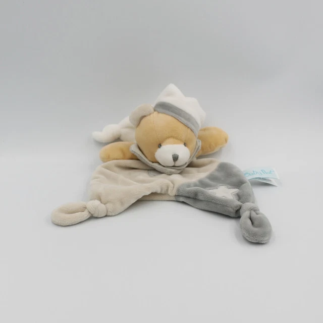 Doudou plat ours gris beige blanc étoile luminescent BABY NAT - 28937
