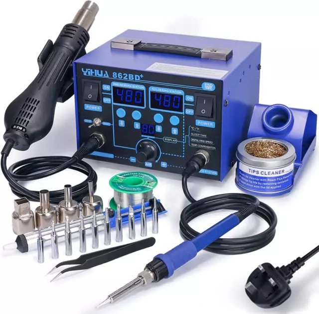 862BD+ SMD Hot Air Rework Station Soldering Iron Station, 2 in 1 Station with Te