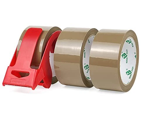 BOMEI PACK 3 Rouleaux de Ruban adhésif Marron pour emballage 48 mm x 66 m ave...