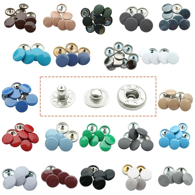 4 Parti S Molla Argento Bottoni Automatici Set Con Colore Tappi 15mm Fai da Te