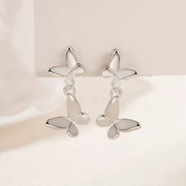 925 Sterling Silver Cute 2 Butterfly Dangle Drop Stud Earrings Women Girl Gift 2