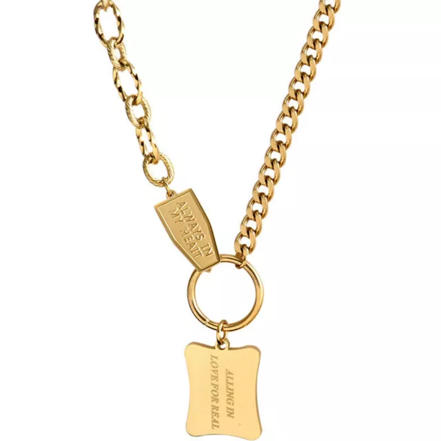 Woman  Gold Plated Stainless Steel Love Charm Sweater Chain Rolo Necklace