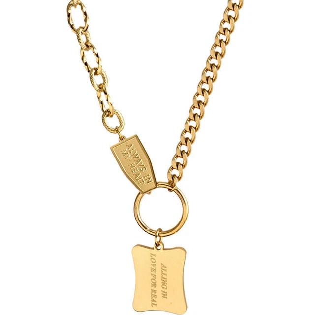 Woman  Gold Plated Stainless Steel Love Charm Sweater Chain Rolo Necklace