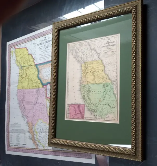 2-Original Mitchell Maps:1846 Upper California,&Oregon-Framed &1925 Rep.of Texas