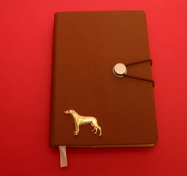 Greyhound Gold Plated Motif on A6 Tan Soft Touch Notebook Greyhound Dad Gift NEW