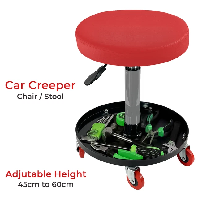 Creeper Hocker Sitz Pneumatisch Mechaniker Rund Auto Fahrrad Werkstatt Garage - rot