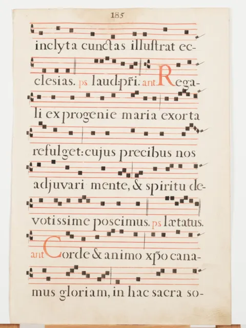 17th Century Antiphonal Music Two Sided Vellum Manuscript 18"×12" Pages 185/186