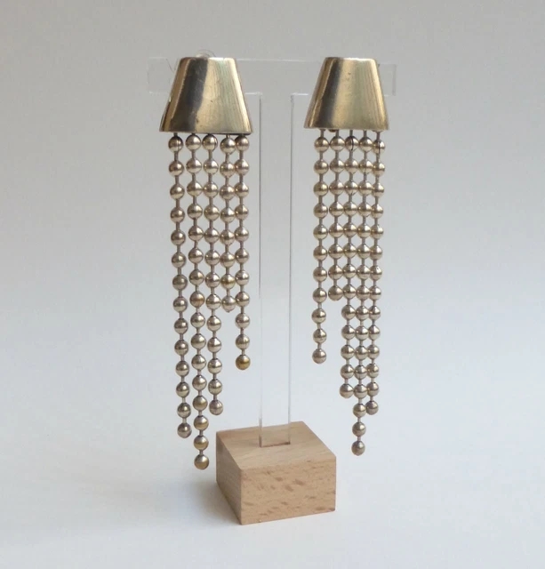 Boucles D'oreilles Clips Vintage - Argenté, Années 60/70, 120 Mm, état D'usage, Coussinets Neufs