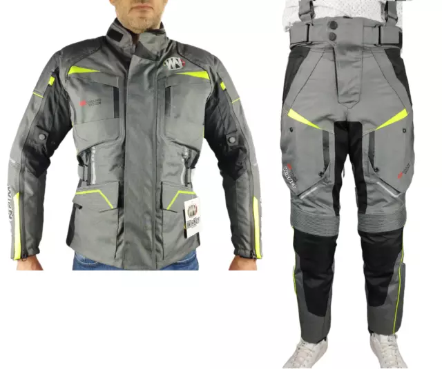 Tuta completo da per moto giacca e pantaloni anti acqua e pioggia con protezioni