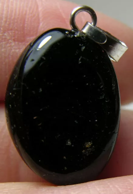 #24 Brazil 21.10ct Natural Schorl Black Tourmaline Tumbled Crystal Pendant 19mm