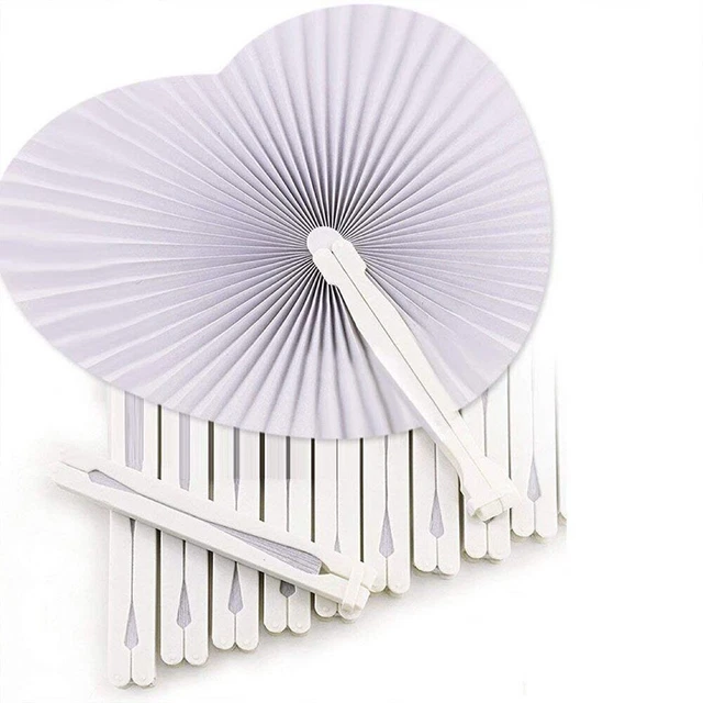 50 pieces of white heart-shaped folding fan blank fan festival party gift DIY