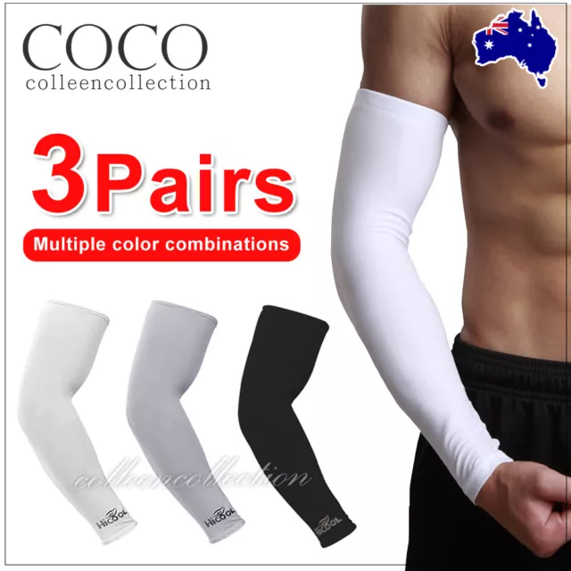 3 Pairs Cooling Sport Arm Stretch Sleeves Sun UV Protection Covers Golf Cycling