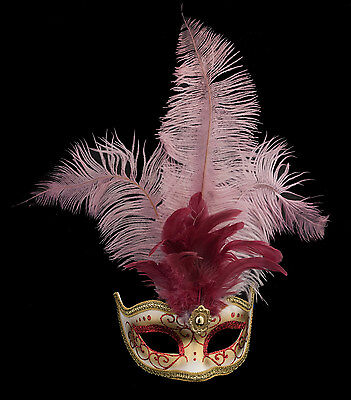 Mask from Venice Colombine IN Feathers Ostrich Lina Red 1445 VG10