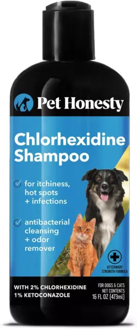 Pet Honesty Chlorhexidine Shampoo - Ketoconazole & Aloe for Dogs & Cats - Helps