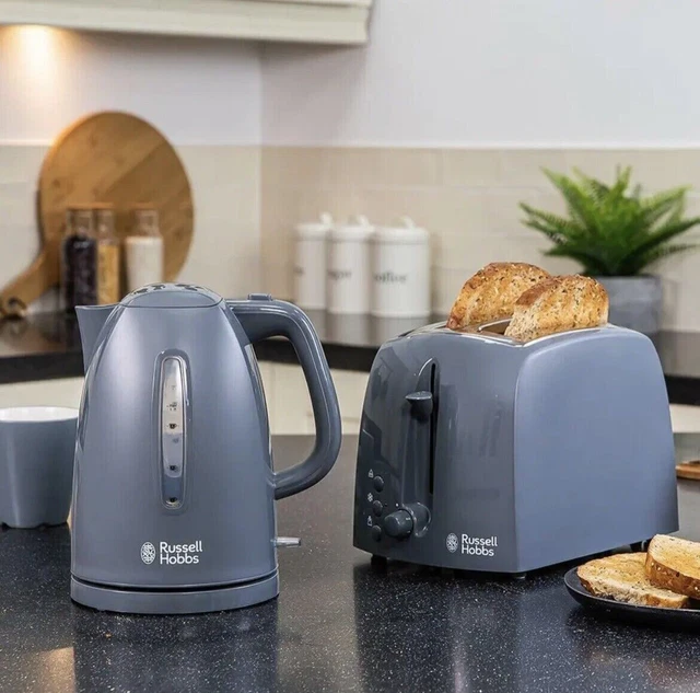 RUSSELL HOBBS KETTLE & 2 Slice Toaster Set Matt & Gloss Plastic