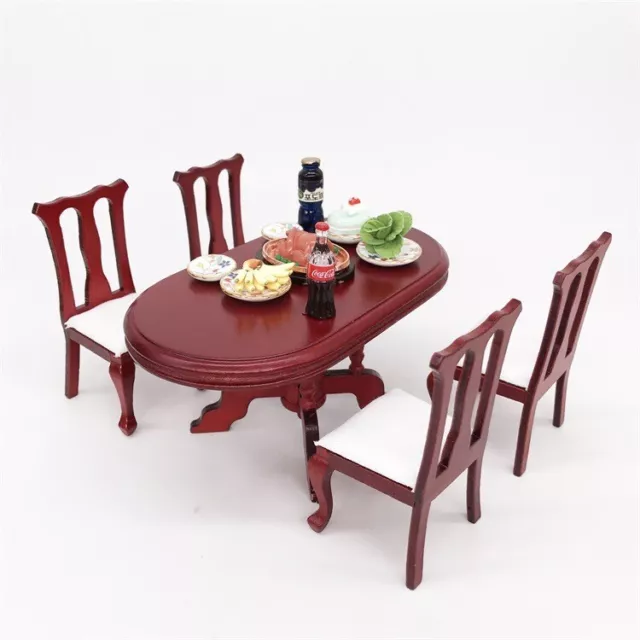 1 Set 1/12 Scale Dollhouse Miniatures Dining Table Chairs Furniture Dining Room