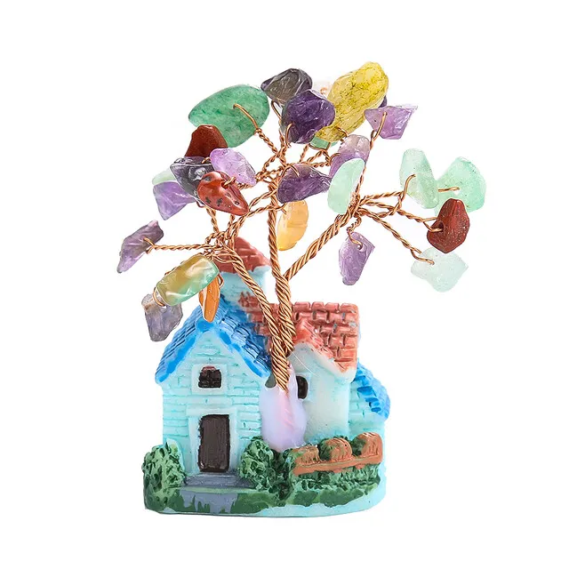 Natural Quartz Crystal Tree of Life House Miniatures Mineral Healing Lucky Money