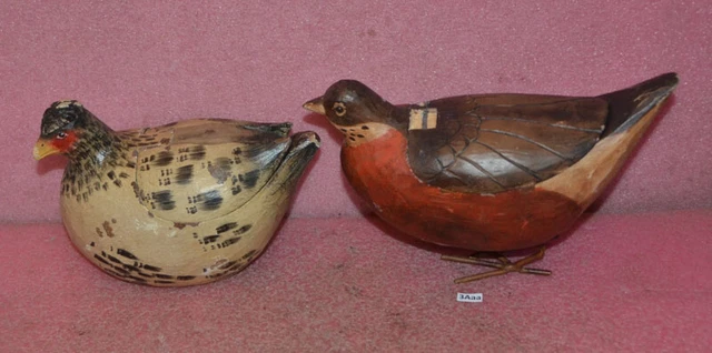 Lot of 2 Vintage Hand Carved Wooden Birds.