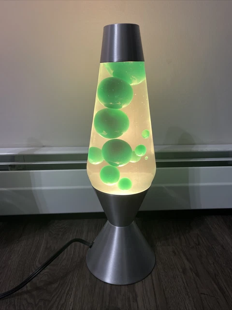 Lava Lamp 52 oz 16.3 Inches Tall Silver Base Clear Liquid Green Wax