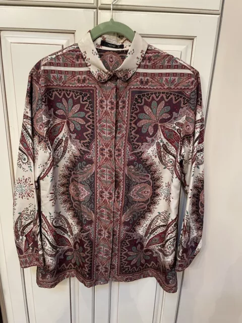 Etro Women's Silk Paisley Collared Long Sleeve Blouse Top Size 46