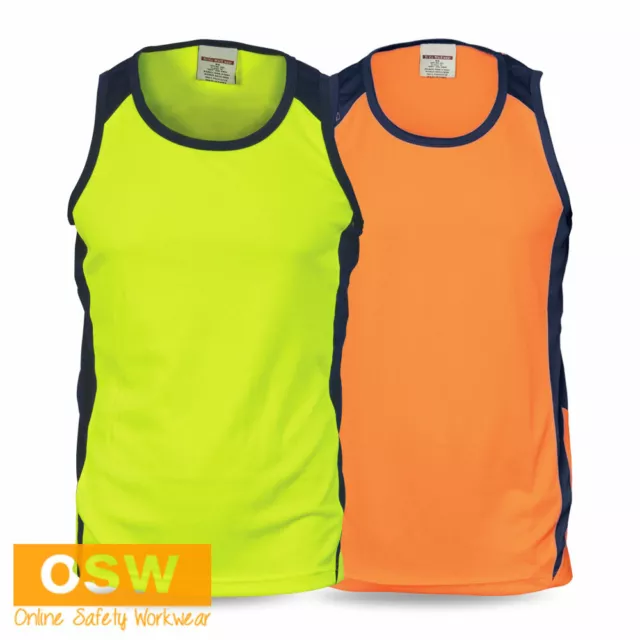 5 X Unisex Hi Vis Orange/Lime/Yellow Micromesh Work Warehouse Cool Dry Singlets 2