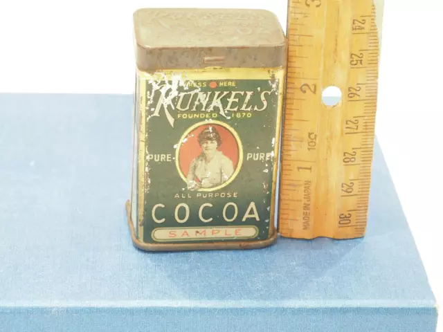 Rare ANTIQUE RUNKEL'S COCOA SAMPLE TIN, Collectors Tin, Advertising Tin 2.5in 2