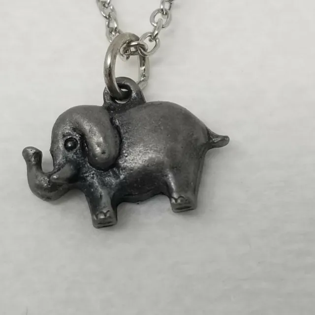 Elephant Chain Necklace Handmade Silver Color Pewter Vintage