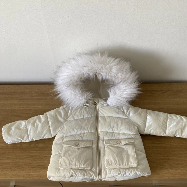 MICHAEL KORS Bambina Tampone Perlescente Cappotto Pelliccia Finitura Pelliccia 18 Mesi