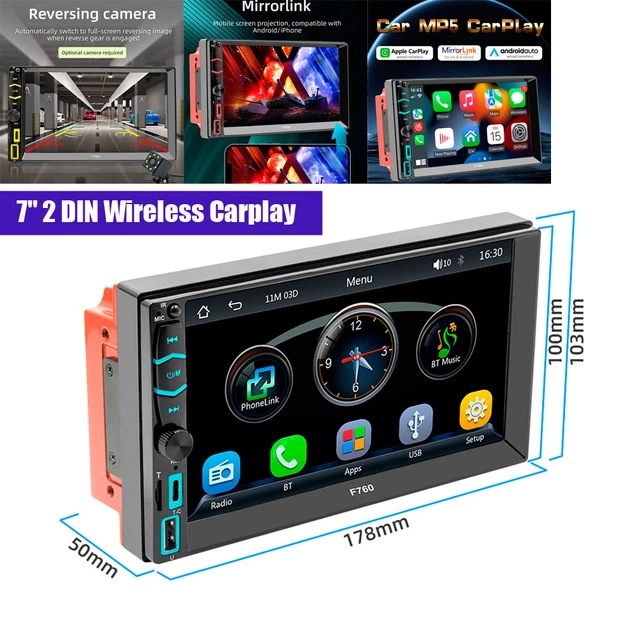 7" Double 2DIN Wireless Carplay Android Auto Stereo Radio MP5 BT TYPE-C USB AUX
